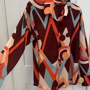 Vici Multicolor Geometric Button-Down Shirt